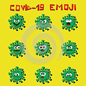 Covid19 coronavirus emojis vector set, different emotions