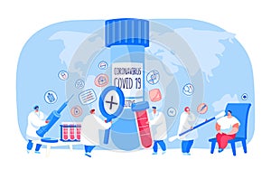 Covid19 Diagnostics. Doctor Character in Protective Masks Take Express Test Sampling