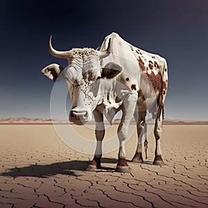 Cow affected in the sand desert illustration