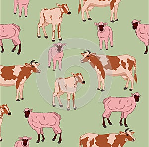 Cow, animal, farm, pattern, silhouette, sheep, pig, illustration, cartoon, animals, bull, horned, horse, coat, set, mammal, milk,