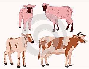 Cow, animal, farm, pattern, silhouette, sheep, pig, illustration, cartoon, animals, bull, horned, horse, coat, set, mammal, milk,