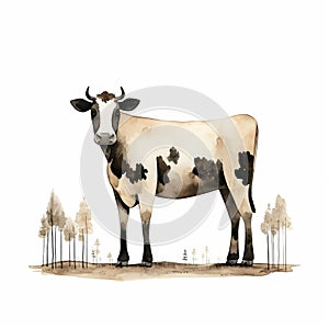 Cow Art By Jon Klassen: Full Body Illustration On White Isolated Background