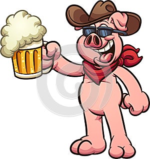 Cow boy pig with beer mug on his hand