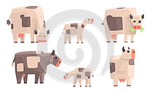 Cow, Bull and Calf Set, Geometric Farm Animals, Livestock Vector Illustration