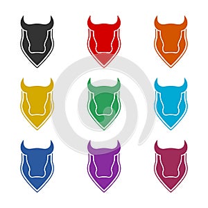 Cow or bull head with horns icon isolated on white background color set