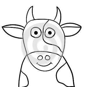 Cartoon doodle linear portrait of a cow isolated on white background.