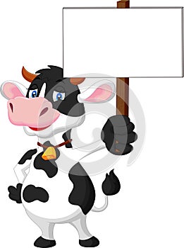 Cow cartoon holding blank sign