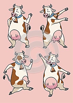 Cow character with cartoon style set