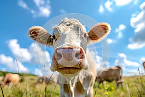 Cow Close up Portrait, Fun Animal Looking into Camera, Cow Nose, Wide Angle Lens