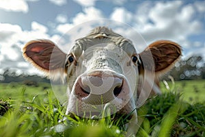 Cow Close up Portrait, Fun Animal Looking into Camera, Cow Nose, Wide Angle Lens