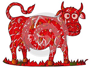 Cow Color red pet adult raster illustration. Stress for adults.