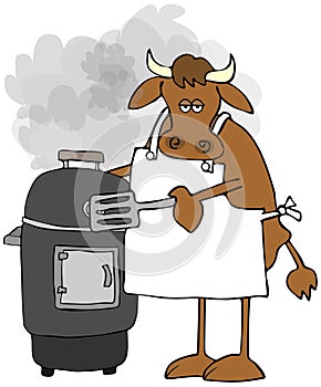 Cow cooking on a smoker