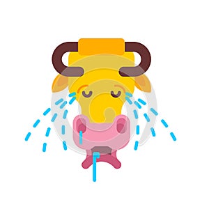 Cow crying head isolated. beefs weep tears. Cartoon style vector