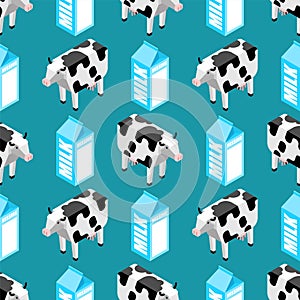 Cow and Dairy products pattern seamless. Milk and cheese background. ice cream ornament