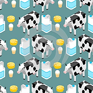 Cow and Dairy products pattern seamless. Milk and cheese background. ice cream ornament