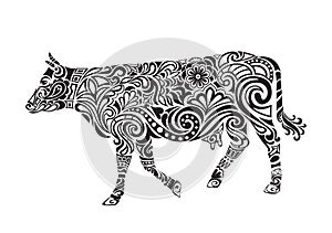 Cow drawing with floral ornament decoration