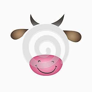 Cow face elements - ears, horns, nose and mouth. Selfie photo and video chart filter with cartoon animals mask. Vector.