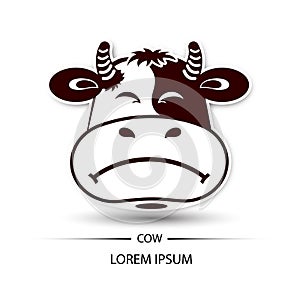Cow face frown logo and white background