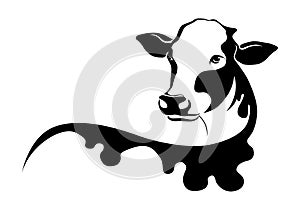 Cow, farm animal line icon.Black silhouette cow isolated on white.