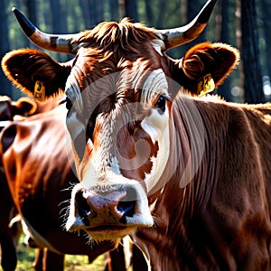 Cow farm animal living in domestication, part of agricultural industry