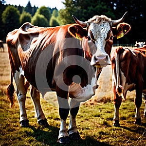 Cow farm animal living in domestication, part of agricultural industry