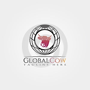 Cow farm icon template, cattle farm symbol, global cow , creative vector logo design, livestock, animal husbandry, illustration