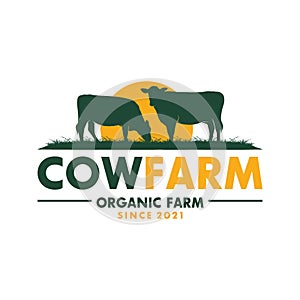 Cow farm Logo. Vintage Cattle Angus Beef logo design vector photo