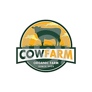 Cow farm Logo. Vintage Cattle Angus Beef logo design vector