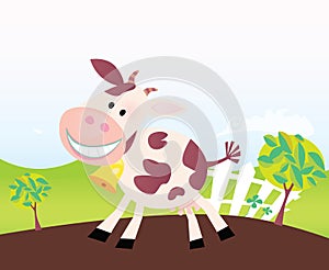 Cow on farm. Vector cartoon.