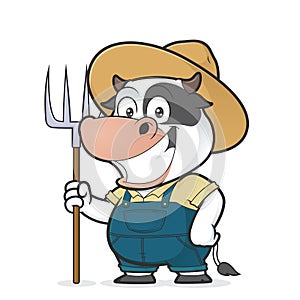 Cow farmer holding a rake