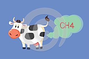 Cow Farting Producing Methane Gas Vector Cartoon Illustration