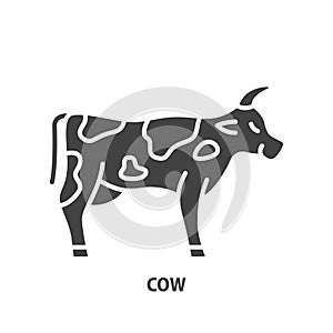 Cow flat glyph icon. Cattle breeding sign. Vector illustration