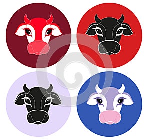 Cow flat icon on colorful background. Farm Animal. Vector of a cow head.