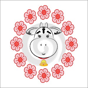 A cow in a flower wreath