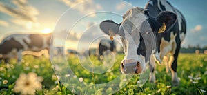 Cow in a flowering meadow. Cows in a pasture