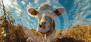 Cow in a flowering meadow. Cows in a pasture