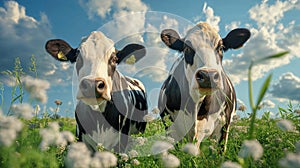 Cow in a flowering meadow. Cows in a pasture