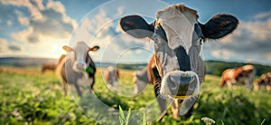 Cow in a flowering meadow. Cows in a pasture