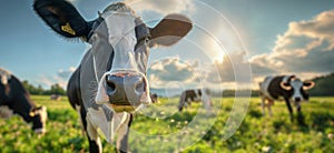 Cow in a flowering meadow. Cows in a pasture