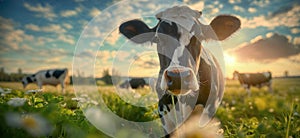 Cow in a flowering meadow. Cows in a pasture