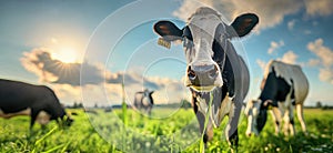 Cow in a flowering meadow. Cows in a pasture