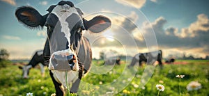 Cow in a flowering meadow. Cows in a pasture