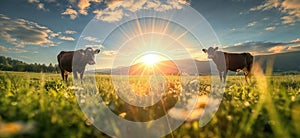 Cow in a flowering meadow. Cows in a pasture