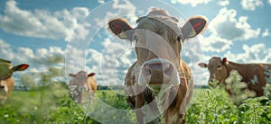 Cow in a flowering meadow. Cows in a pasture