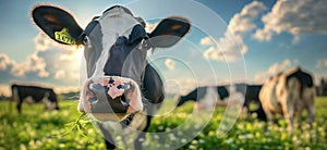 Cow in a flowering meadow. Cows in a pasture