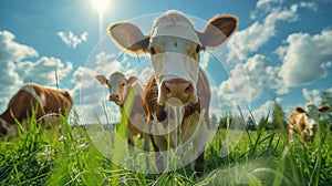 Cow in a flowering meadow. Cows in a pasture