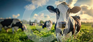 Cow in a flowering meadow. Cows in a pasture