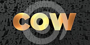 Cow - Gold text on black background - 3D rendered royalty free stock picture