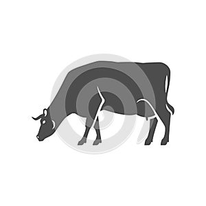 Cow grazing countryside agriculture lifestyle monochrome vintage icon vector illustration