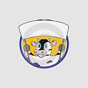 Cow Head Circle Label With Big White Blank Banner